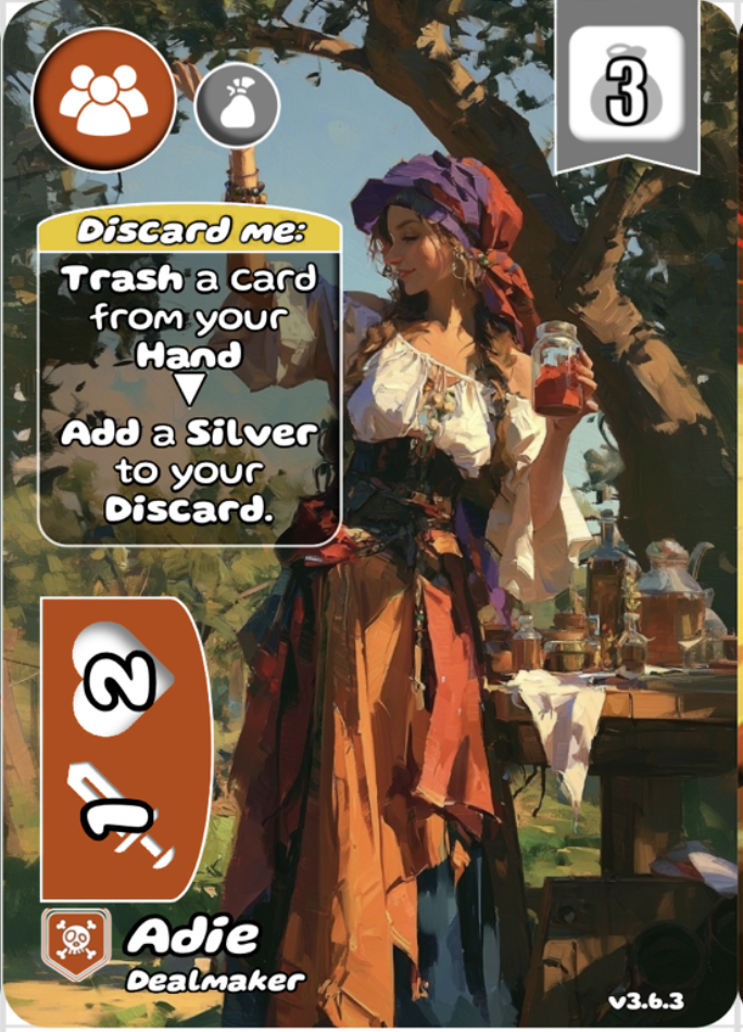 Adie, Dealmaker, a Citizen card, with its parts numbered